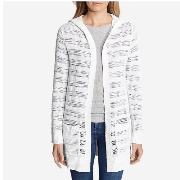 Eddie Bauer White Cardigan linen/cotton hooded size L - Picture 1 of 16
